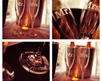 Wedding Toasting Flutes, Champagne Flutes, Mr Mrs Personalized