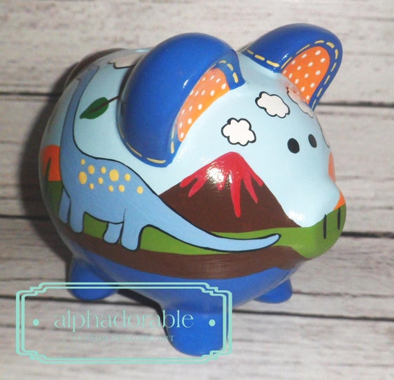 Personalized Piggy Bank Dinosaur Dino themed by Alphadorable