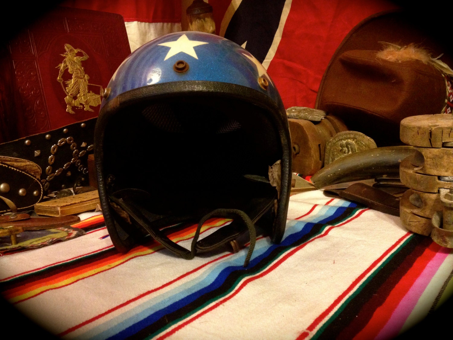 Vintage Metal Flake American Flag Motorcycle Helmet