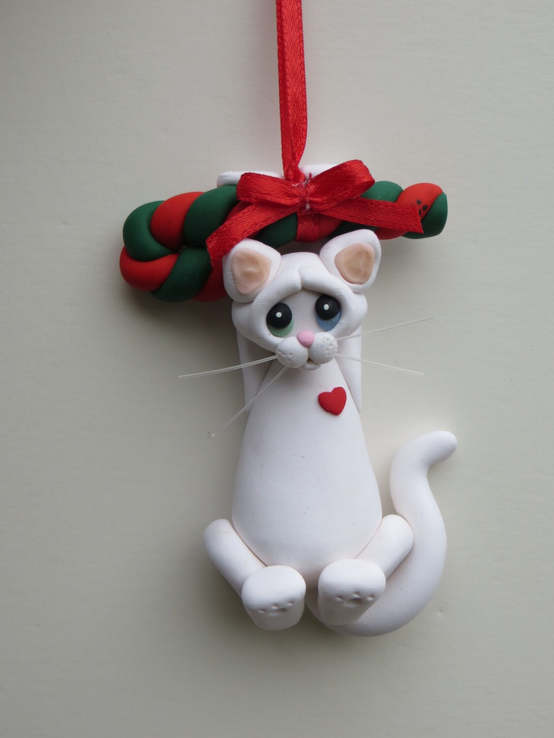 white cat christmas ornament polymer clay cute white cat christmas ornament polymer clay cute
