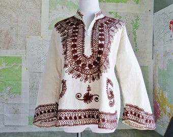 Boho Hippie shirt top Mexican Embroidery
