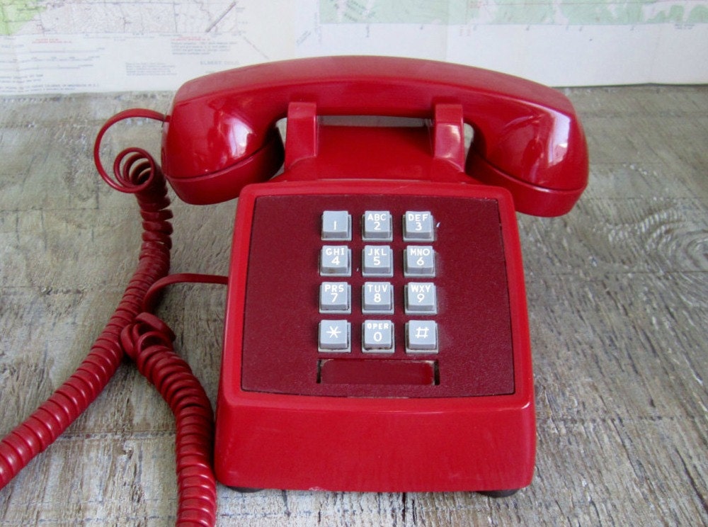 Vintage Red Push Button Phone Western Bell From by TheCuriousMoose