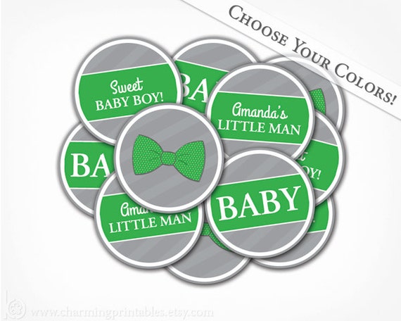 Bow Tie Baby Shower Cupcake Toppers - Choose Your Colors - PRINTABLE PDF File Party Circles - Boy Baby Shower - Bow Tie Collection Il_570xn