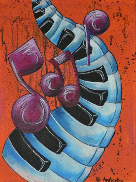 Piano Keys Music Note Ink Splatter Pop Art Grunge Lowbrow Wall