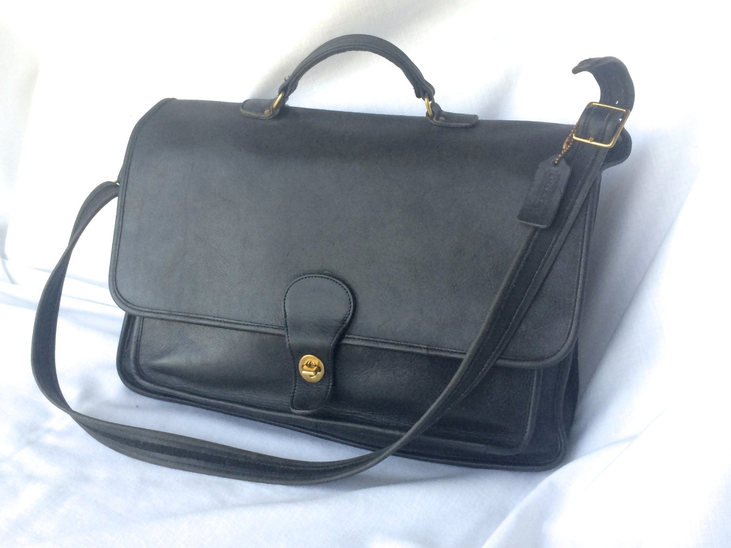 Vintage COACH Briefcase Laptop Bag in Black Leather