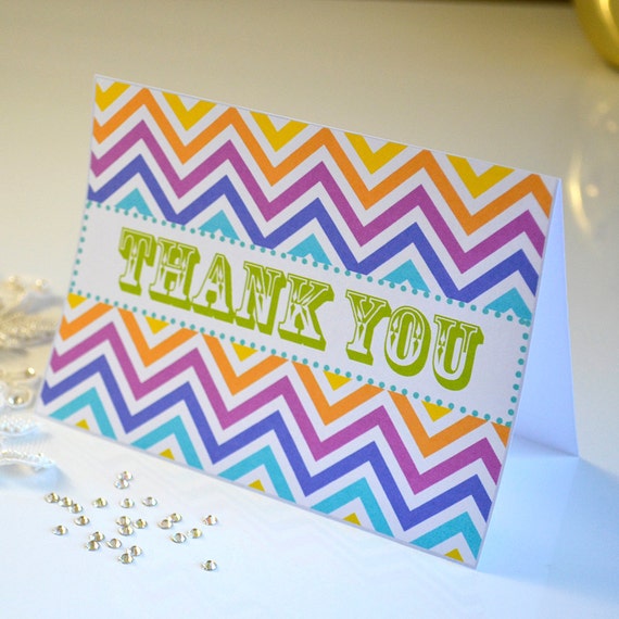 Printable Thank You Card, Rainbow Chevron, Instant Download Printable Card, Thank You Notes, Blank Card, Note Card, Chevron Note Card