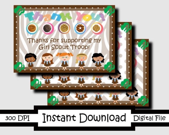 Items similar to 4x6 Printable Thank You Girl Scout Cards Brownies on Etsy