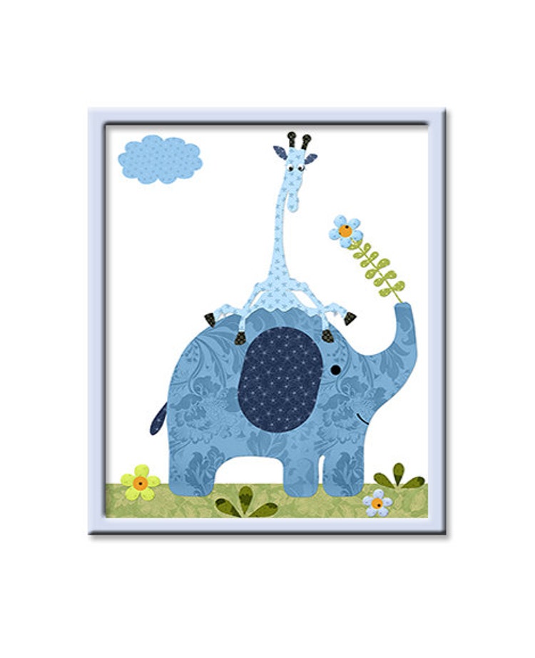 Elephant Nursery Giraffe Nursery Children Decor by artbynataera