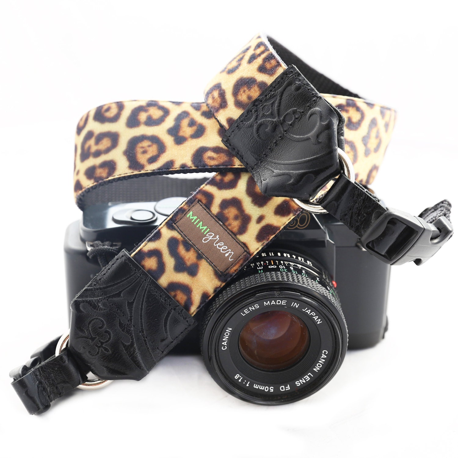 The Susie Leopard Velvet Camera Strap with Quick Release