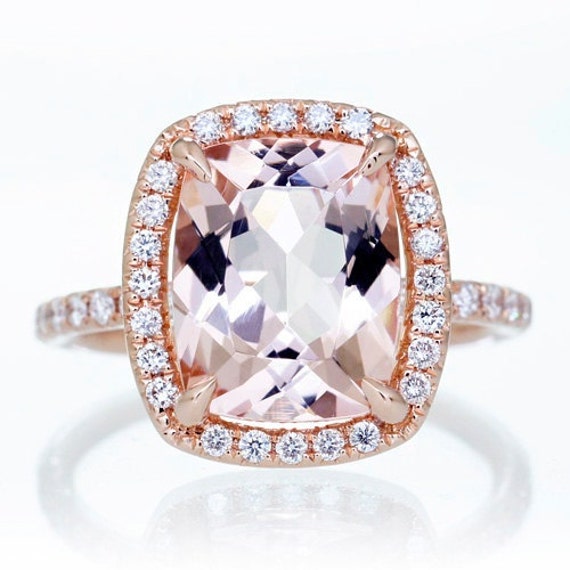 18K Rose Gold 10x8 Cushion Cut Diamond Halo Engagement