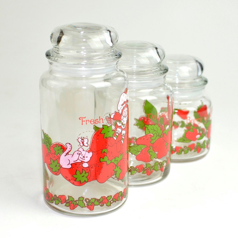 Strawberry Shortcake Glass Canister Set 3 Small Medium