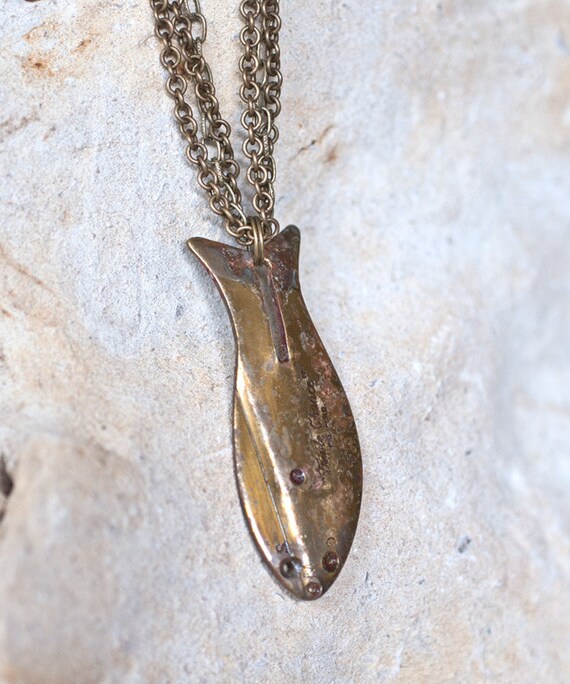 Vintage Bronze Brass Fishing Lure Necklace