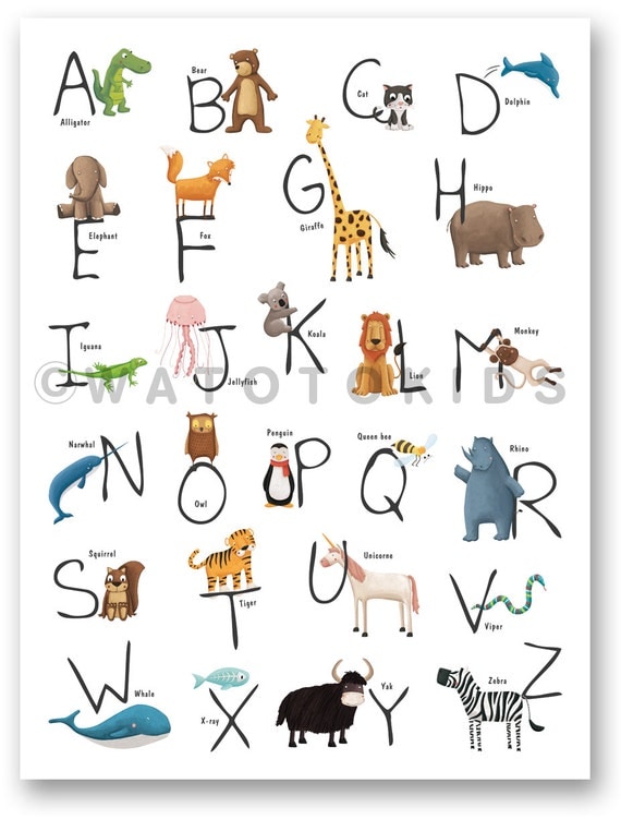 ABC Animal Alphabet print. Alphabet art . Nursery by Watotokids