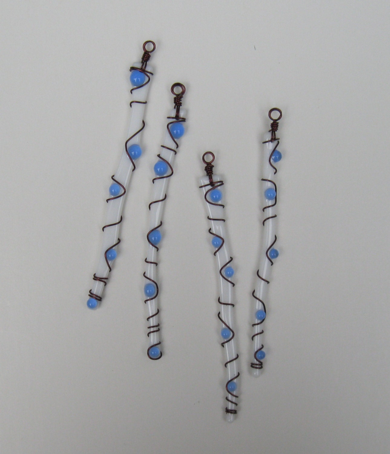 Fused Glass Icicle - White - Wire-wrapped - Christmas Tree Decoration - Set of 4 (IC015)