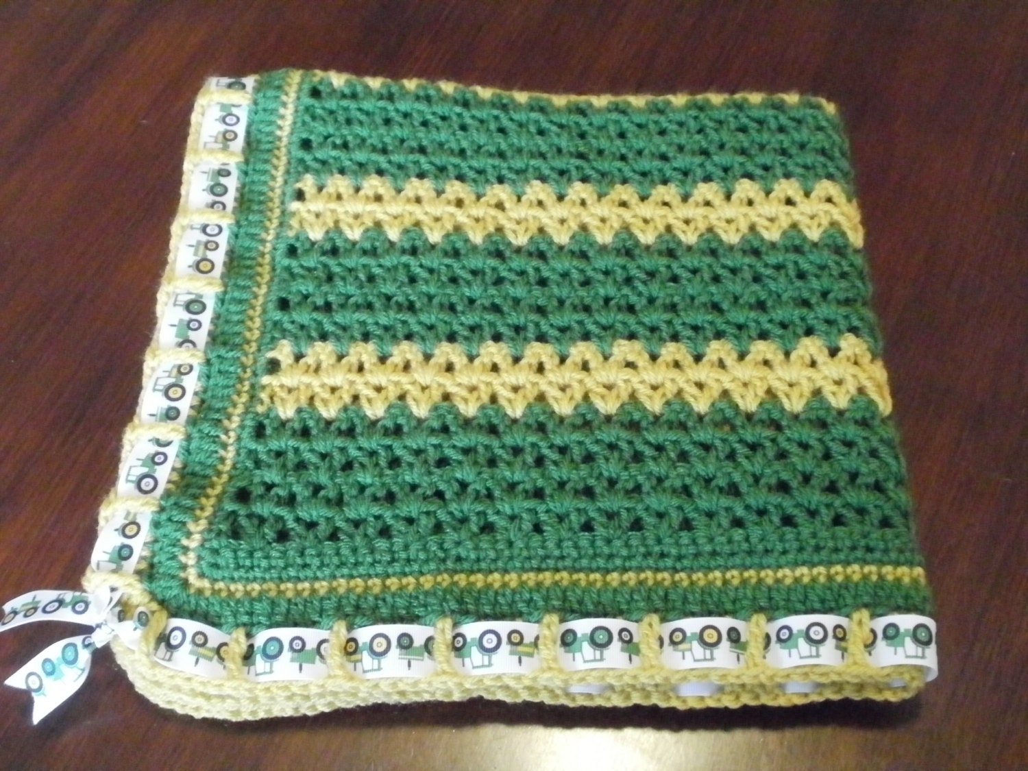 CLEARANCE Crochet Baby Blanket John Deere Inspired Tractor