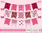 50% OFF - Valentine's Day Bunting Hearts Pink Love Cute Clip Art - Commercial Use - Scrapbooking Invitations Cards - Instant Download Il_170x135