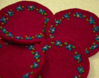 Gift Idea: A set of 4 Needle Felted Coasters (Floral)
