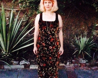 Vintage handmade 60s velvet floral dress S/M