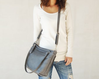 GREY Leather bag - Leather messenger bag - Leather shoulder bag