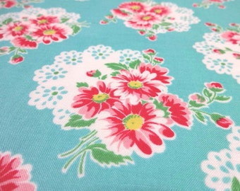 Japanese Fabric Lecien Lace Flower Bouquet Turquoise Fat Quarter