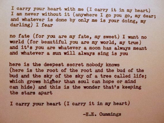 Items similar to E E  CUMMINGS  i carry your heart poem 