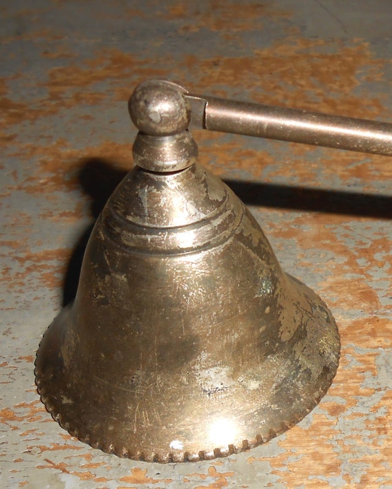 Vintage Candle Snuffer Brass Glass Clear Glass Beads Brass