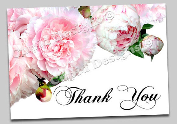 Peony Thank You card. Peonies note cards. Bridal shower gift.