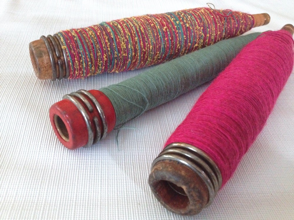 Three Vintage QUILL BOBBINS Multicolor by NiftyThriftyDryGoods