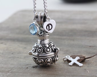 Sterling silver Cremation Urn Necklace, Cremation Jewelry, Small Urn Memorial keepsake, ashes holder, urn jewelry vial. 2 charms inc. Rf 324