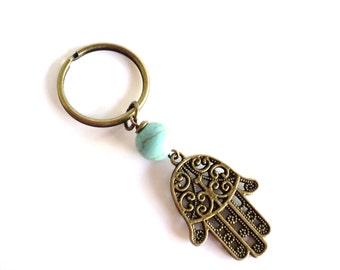 Hamsa Keychain Turquoise Bag Charm Keyring Protection Yoga Accessories Party Favor Spiritual Unique Birthday Gift Under 20 Item A24