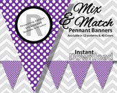Purple Polka Dot Halloween Bunting Pennant Banner Instant Download, Mix & Match Banners:12 patterns/40 colors - Printable Party Decorations Il_170x135