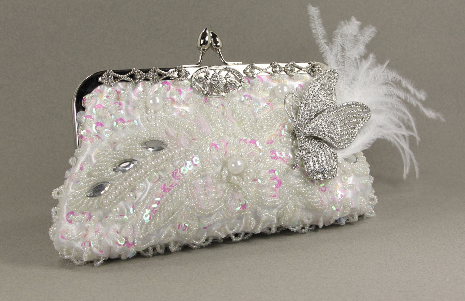 white satin bridal clutch