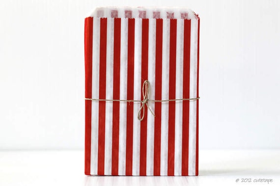 25 Red Stripe Favor bags Candy Buffet Bags - FLAT Goodie Bags 4 7/8 x 6 3/4 wedding birthday party Il_570xn
