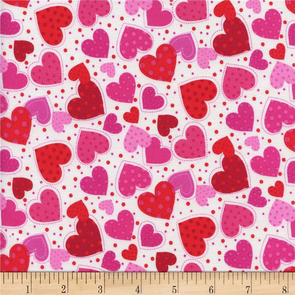Polka Dot Heart fabric pink and red hearts with dots