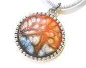 Colorful Hand Painted Pendant Necklace, Orange Pink Blue Disc Necklace