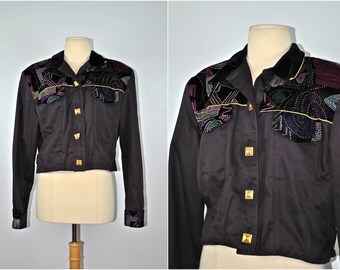 Glitzy Vintage Bomber Jacket, Vintage Jacket, Vintage Black Jacket