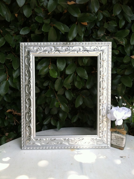 Silver Ornate Picture Frame, 8x10, Wide, Chunky Frame, Distressed