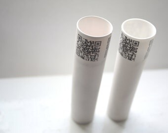 Tube vase made from English fine bone china with QR codes - bud vase