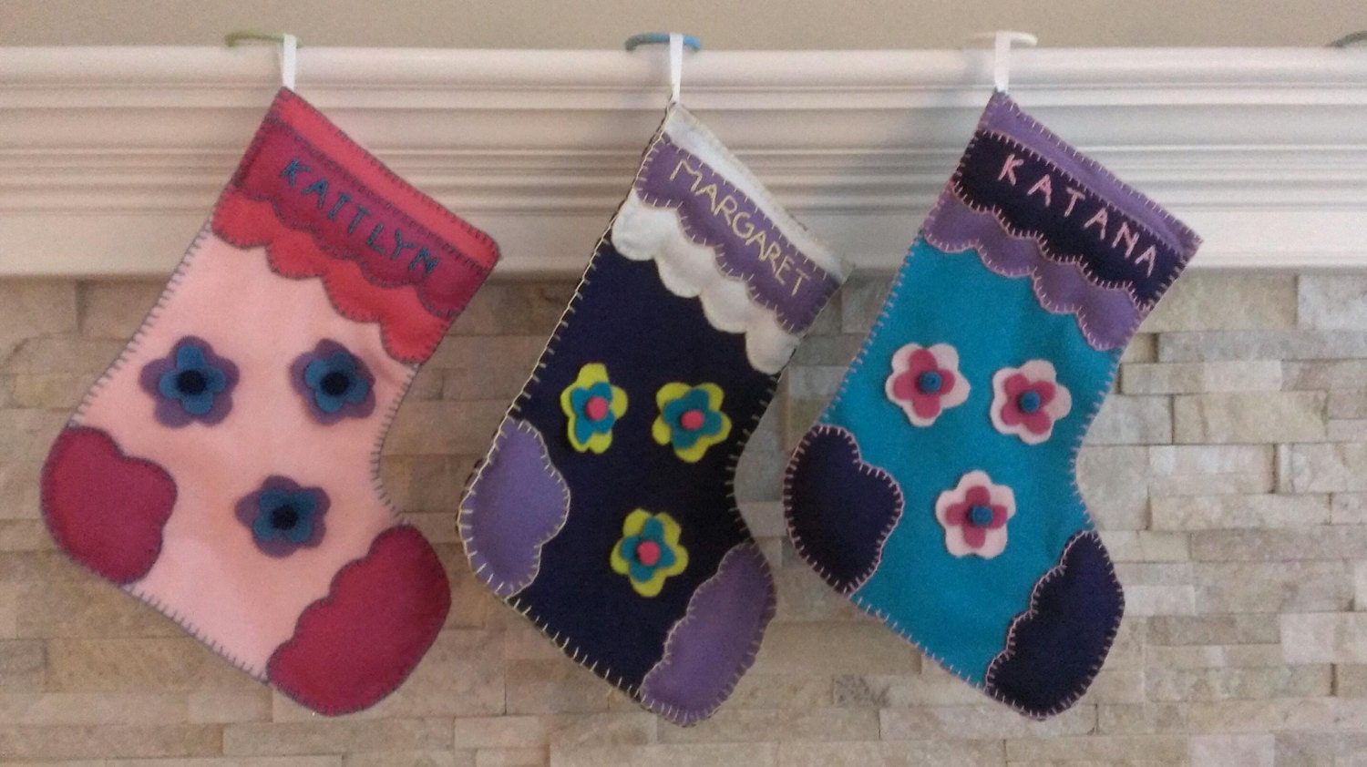 Felt Christmas stockings - set of 3 - felt stockings Christmas decorations - personalized stockings