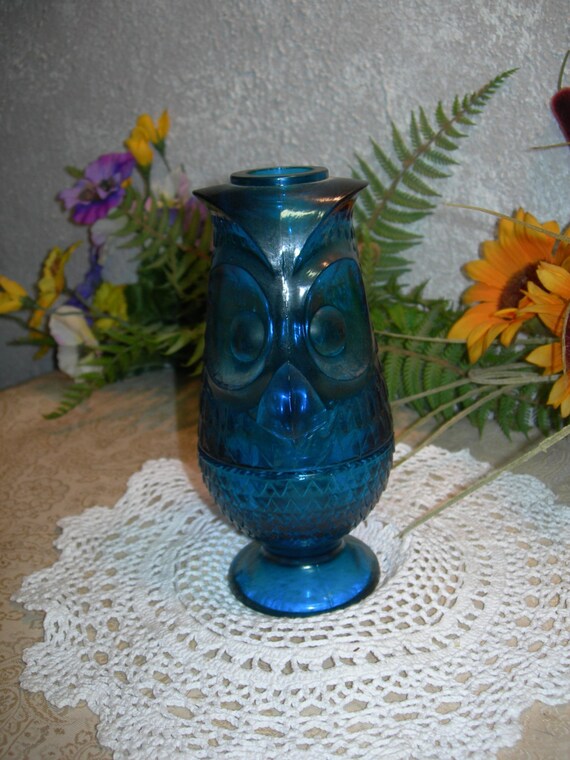 Htf Rare Blue Viking Glass Owl Fairy Lamp Candle Holder