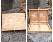 Wooden Wedding Heart Ring Box Personalized with Initials