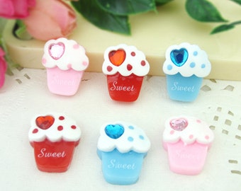 12pcs DIY kawaii Cup Cake with rhinestone resin flat back Sweet cabochon