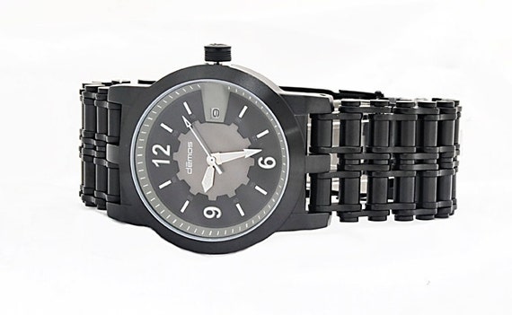 Mayans MC style CHAIN Watch / Son of Anarchy style / Biker wristwatch - Black IP Stainless Steel Bracelet with Black / White Dial motorcycle