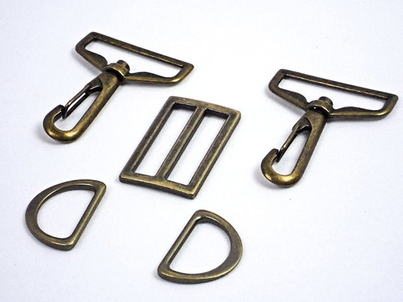 Purse Hardware Set, Antique Brass Bag Hardware, 1.5&quot; Swivel Hooks +1&quot; D-Rings + 1.5&quot; Strap Slide ...
