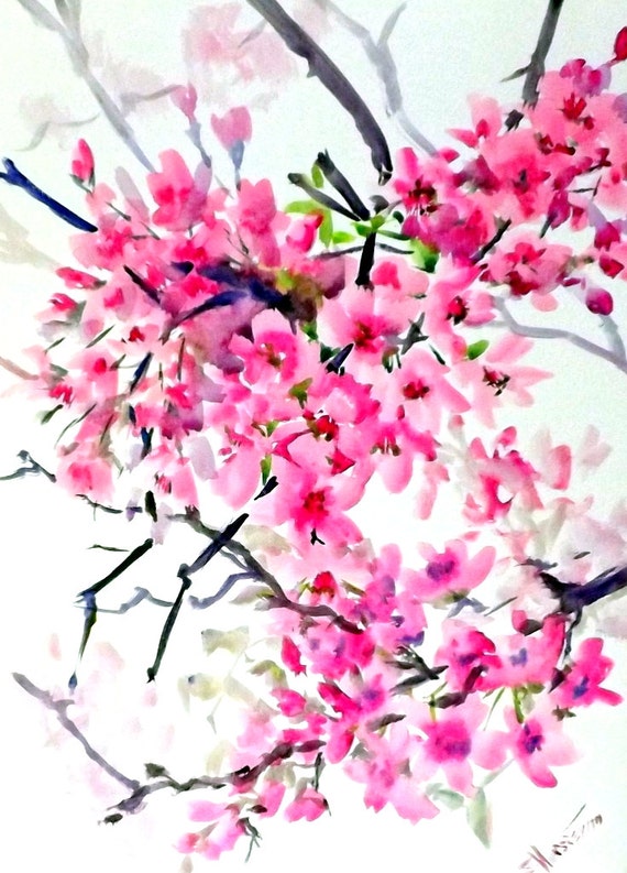 Cherry Blossom original watercolor painting 16 X 12 in