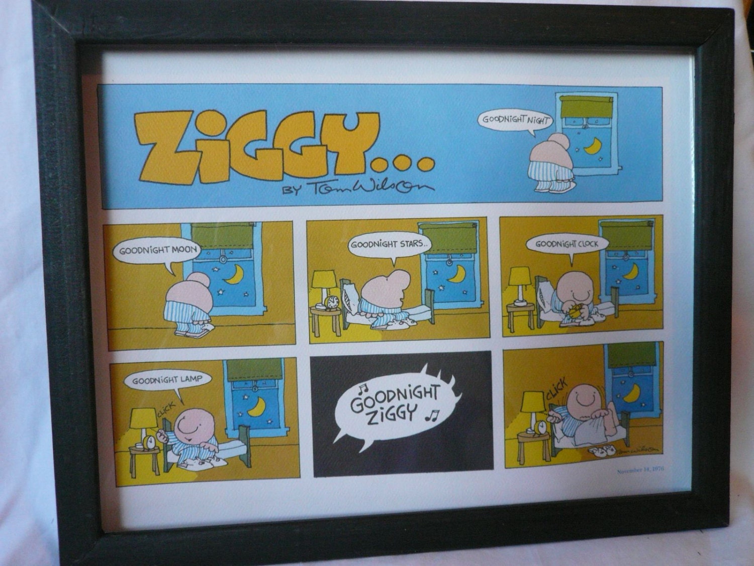 Vintage Ziggy Print Comic Strip Poster 1970s Art Goodnight 7991