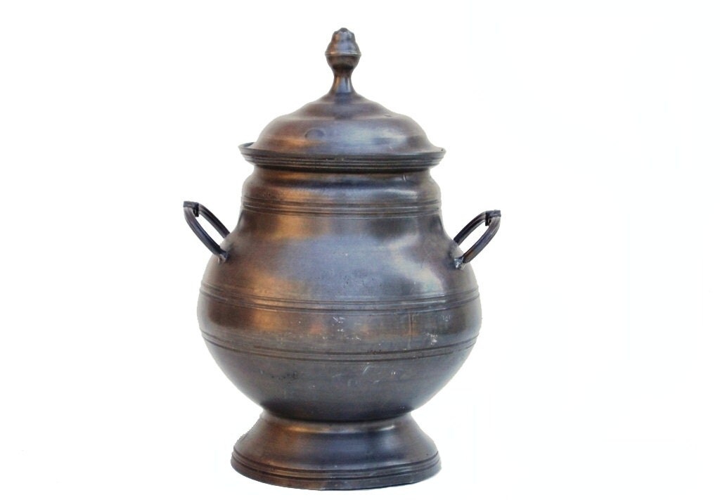 FRENCH ANTIQUE Pewter Pot Vessel Jar OLD Container Tableware