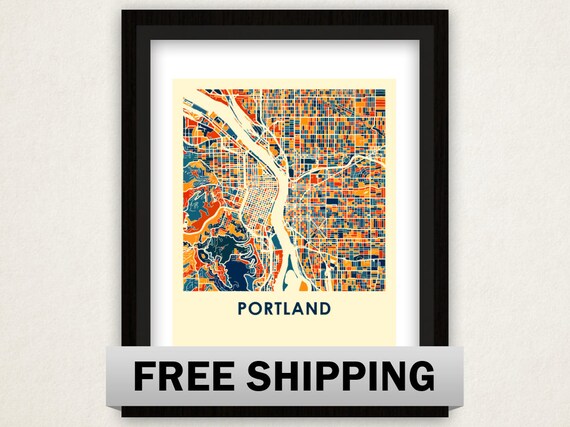 Portland Map Print Full Color Map Poster by iLikeMaps on Etsy