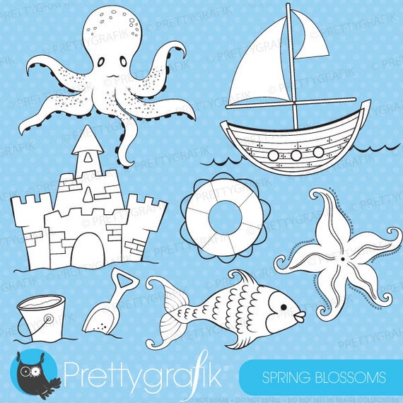 beach nautical digital stamp commercial use, vector graphics, digital stamp, digital images - DS306 Il_570xn