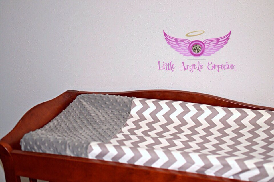 Gray Chevron and Gray Minky Changing Pad Cover